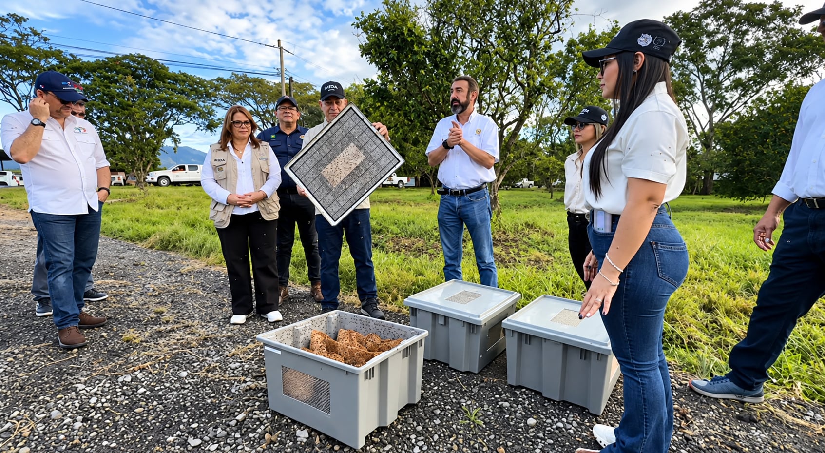 Autoridades del Gobierno y personal técnico participaron en Chiriquí en la primera liberación masiva de moscas estériles para combatir una plaga que afecta la producción frutícola. Captura de video