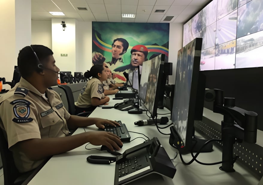 Policías del régimen en un centro de monitoreo en Venezuela