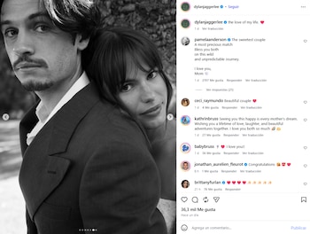 Pamela Anderson felicitó públicamente a su hijo Dylan Jagger Lee tras su boda con Paula Bruss