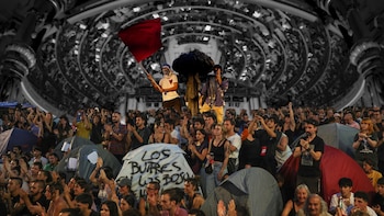 La acampada de Sol marcha hacia el Congreso para presionar en la votación de los dos decretos de vivienda, que se votan sin apoyos tras la negativa adelantada por Junts