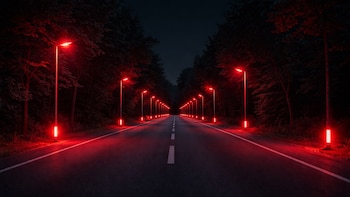 Farolas con luz roja para