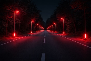 Una carretera con farolas con