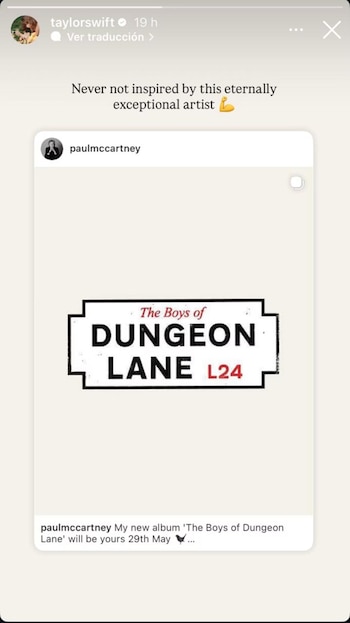 Taylor Swift felicitó a Paul McCartney por el estreno de "The Boys of Dungeon Lane". (Instagram)