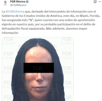 Inés Gómez Mont, detenida este viernes en EEUU. (Crédito: FGR)