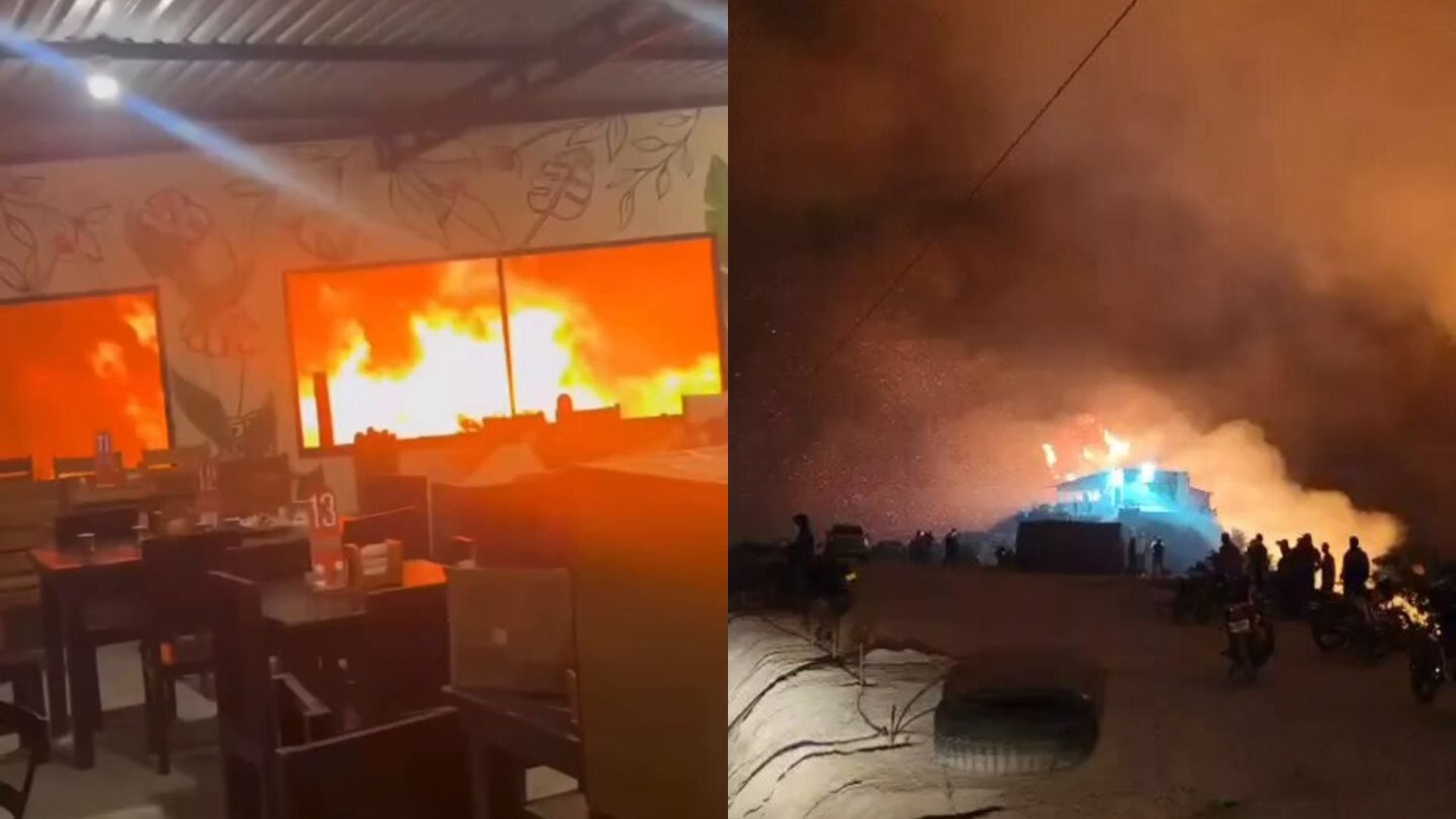 Las llamas alcanzaron las instalaciones de un restaurante durante la emergencia registrada en la zona rural de Ábrego. - crédito captura de video