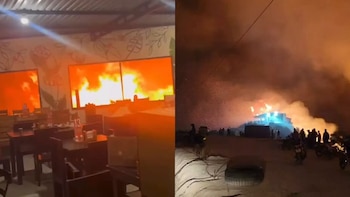 Las llamas alcanzaron las instalaciones de un restaurante durante la emergencia registrada en la zona rural de Ábrego. - crédito captura de video