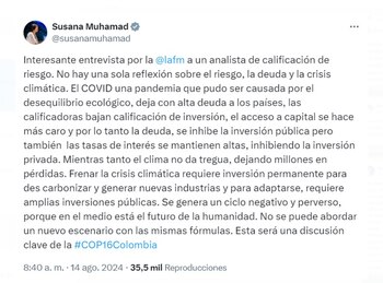 La ministra Susana Muhamad hizo