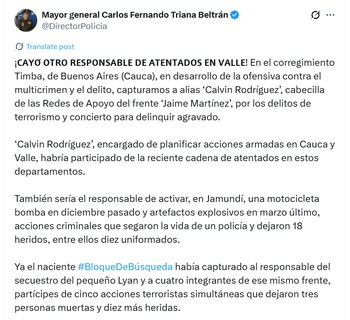 El general Triana indicó que