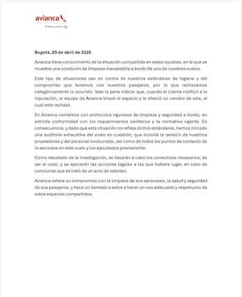 Avianca anunció una auditoría interna y revisión de protocolos tras la publicación del caso - crédito Avianca