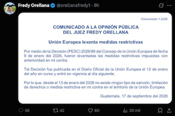 El juez Fredy Orellana sigue incluido en el régimen de sanciones de la Unión Europea, prorrogado hasta el 13 de enero de 2027.