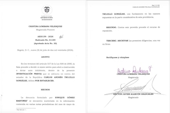 La providencia ordenó archivar las diligencias una vez quede en firme la decisión y precisó que contra el auto únicamente procede el recurso de reposición - crédito Corte Suprema de Justicia