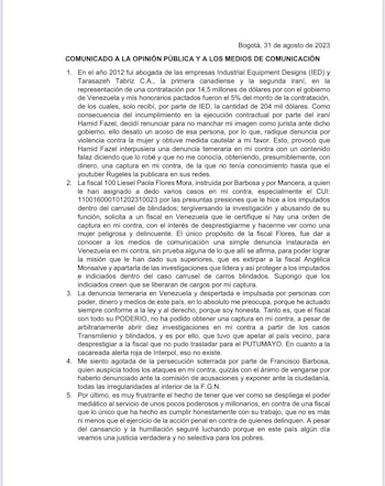 Comunicado de la fiscal Angélica