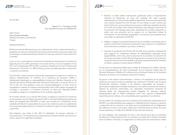 La JEP advirtió que sin coordinación del Gobierno Nacional y sin recursos para los proyectos asociados, las condenas restaurativas pueden quedar sin ejecución material - crédito JEP