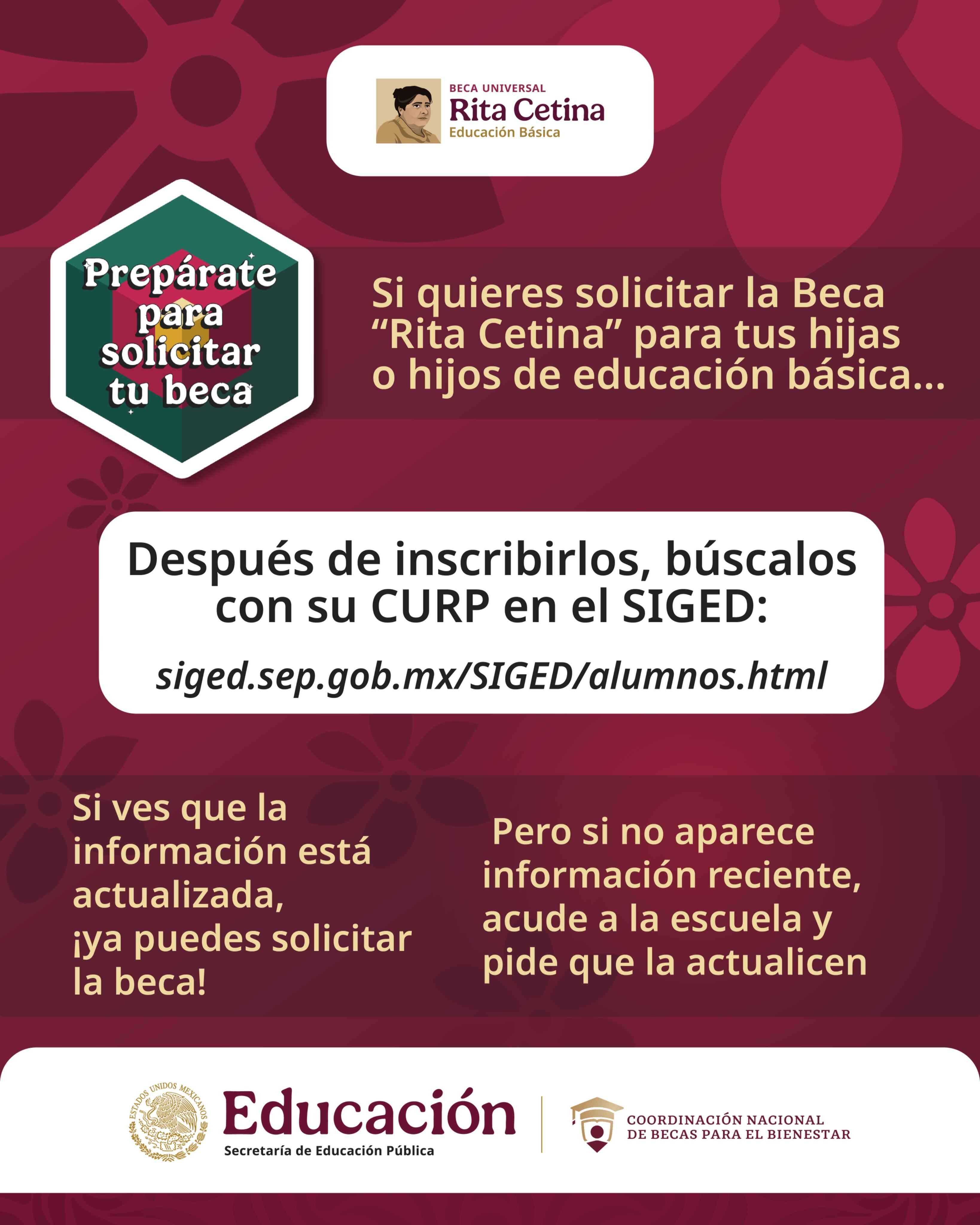 Las autoridades informaron que el registro en septiembre será únicamente a través de la página www.becaritacetina.gob.mx (X@BecasBenito)