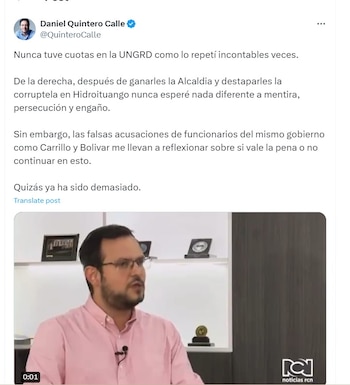 Daniel Quintero responde a la entrevista de Olmedo López y cuestiona si seguir en la política - crédito @QuinteroCalle