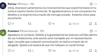 Itzamara indicó que tomaría medidas legales contra la plaza debido a la gravedad de sus heridas. |X- @Itzamaraczav
