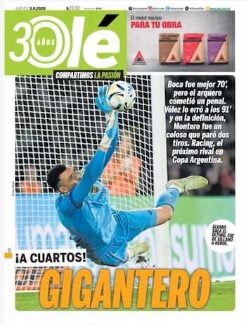 Olé destacó la actuación de Álvaro Montero en la serie de penales y lo definió con el juego de palabras “Giganteiro”. - crédito Olé