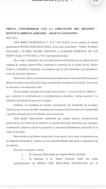 El escrito que presentó la