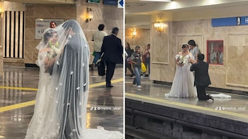 Ni París ni Versalles: pareja elige el Metro Hidalgo de la CDMX para sus fotos de boda y se vuelven virales