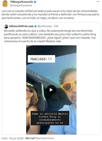 Margarita Rosa de Francisco desafió a las élites tras el debate político en Colombia - crédito @margaritavasola/X