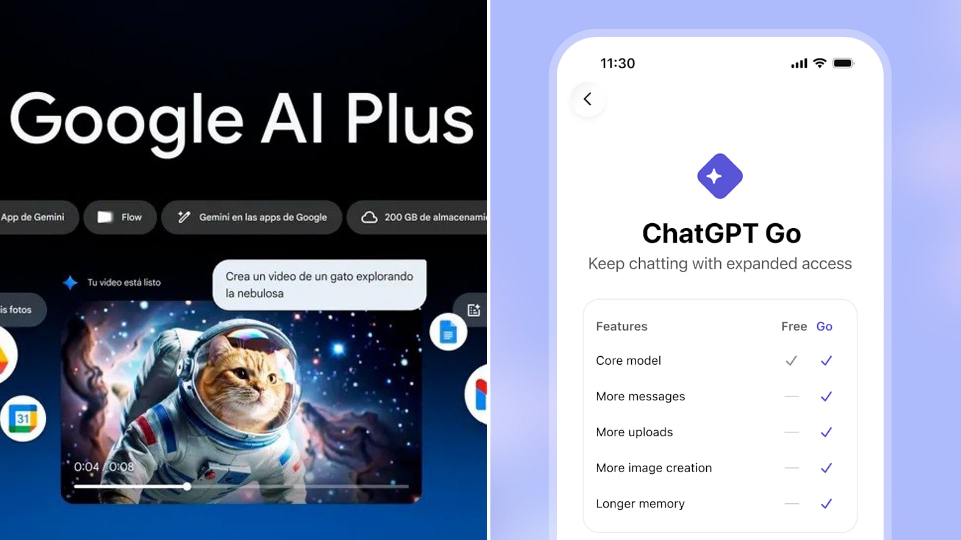 Google AI Plus propone un paquete que combina almacenamiento en la nube, acceso extendido a modelos de IA y funciones colaborativas.
(Composición Infobae: Europa Press / OpenAI)