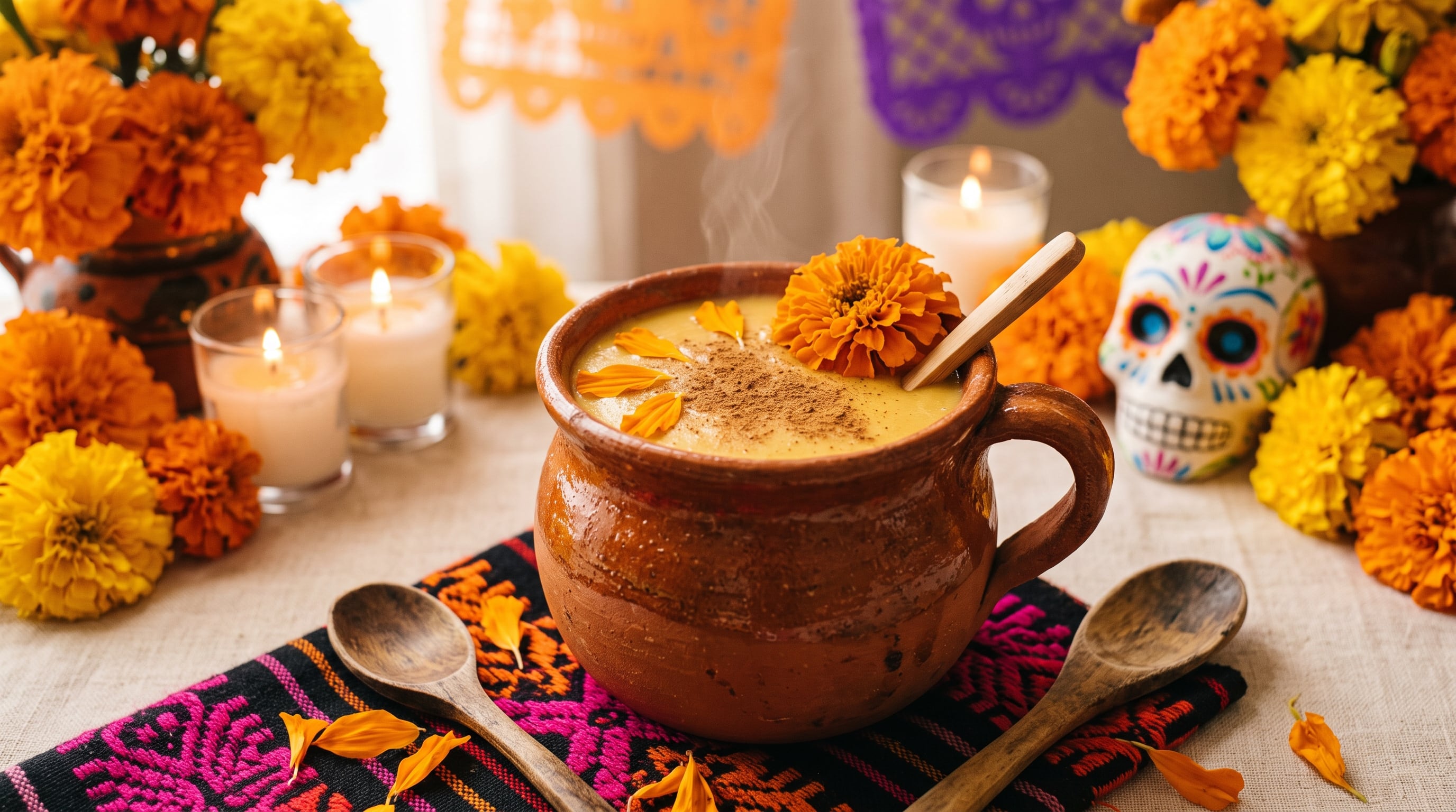 El cempasúchil no solo ilumina los altares del Día de Muertos. Sus pétalos comestibles también pueden convertirse en un atole dorado, caliente y reconfortante. (Imagen Ilustrativa Infobae)