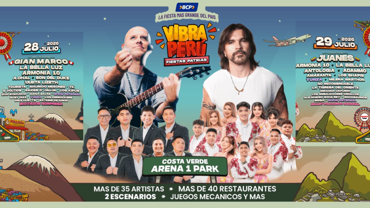 Juanes y Gian Marco, junto a otros artistas, estarán estas Fiestas Patrias en el Vibra Perú en la Costa Verde, los días 28 y 29 de julio.