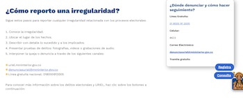 Así se puede denunciar ante la Unidad de Recepción Inmediata para la Transparencia Electoral (Uriel) - crédito captura de pantalla Ministerio del Interior
