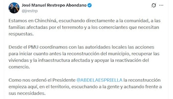La capital de Caldas tendrá una asignación específica dentro del plan de recuperación - crédito @jrestrp/X