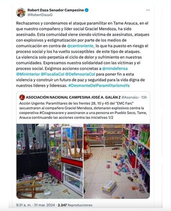 Con esta publicación, el senador