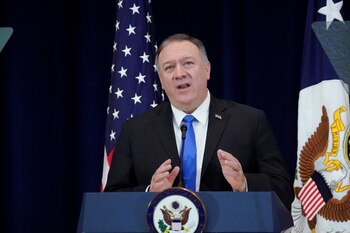 U.S. Secretary of State Mike Pompeo delivers remarks on human rights in Iran at the State Department in Washington, U.S., December 19, 2019. REUTERS/Erin Scott