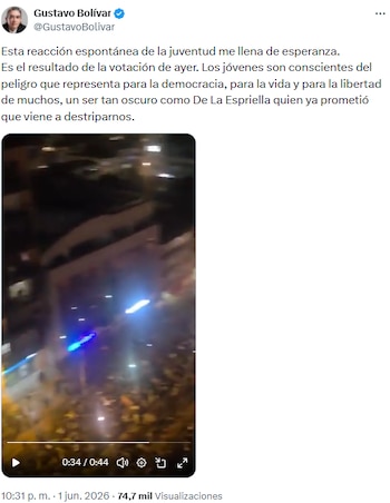 Video de Gustavo Bolívar sobre protestas juveniles por resultados electorales se vuelve viral en redes - crédito @GustavoBolivar/X