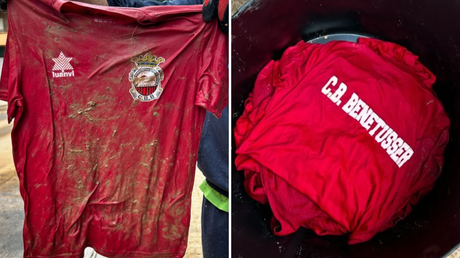 La camiseta del Benetússer llena de barro por la DANA. (Instagram)