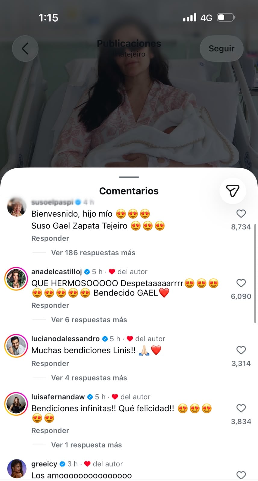 Reacciones de famosos al nacimiento del hijo de Lina Tejeiro - crédito Redes sociales