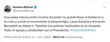 Gustavo Bolívar criticó a Benedetti