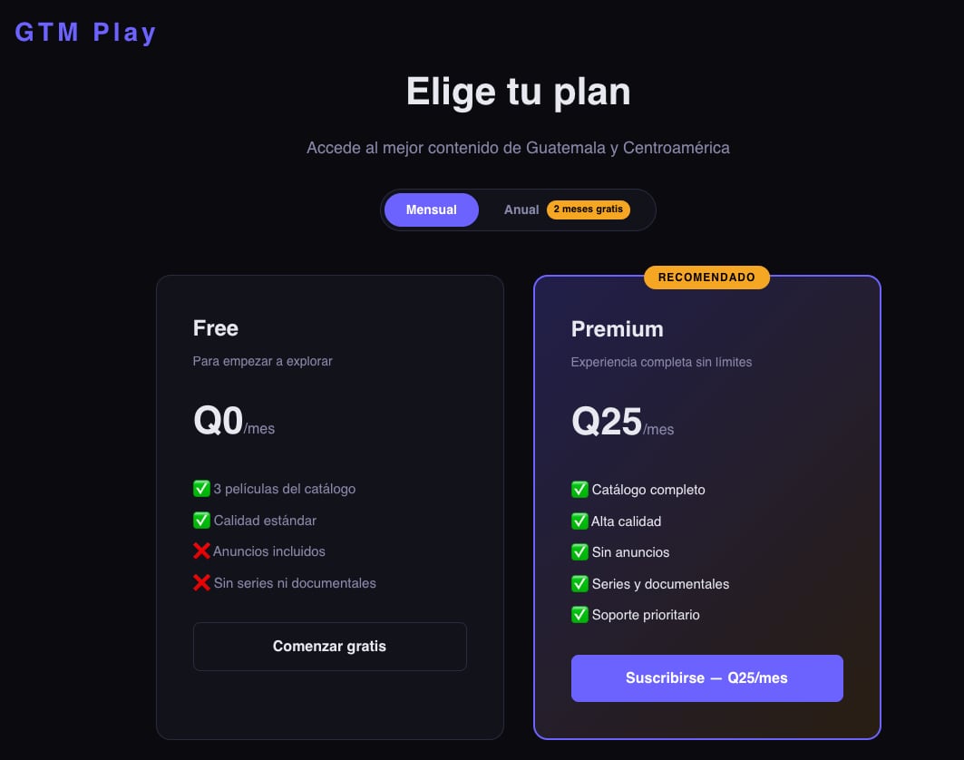 La plataforma de streaming, que tendrá un costo anual o mensual, apunta a resolver la falta de espacios de circulación para las obras audiovisuales de Guatemala. (Captura de pantalla)
