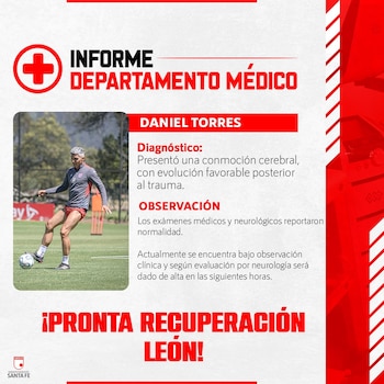Parte médico de Daniel Torres tras ser retirado en ambulancia del estadio El Campín tras el partido entre Santa Fe vs. River Plate - crédito Santa Fe