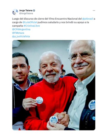 El excanciller Jorge Taiana compartió