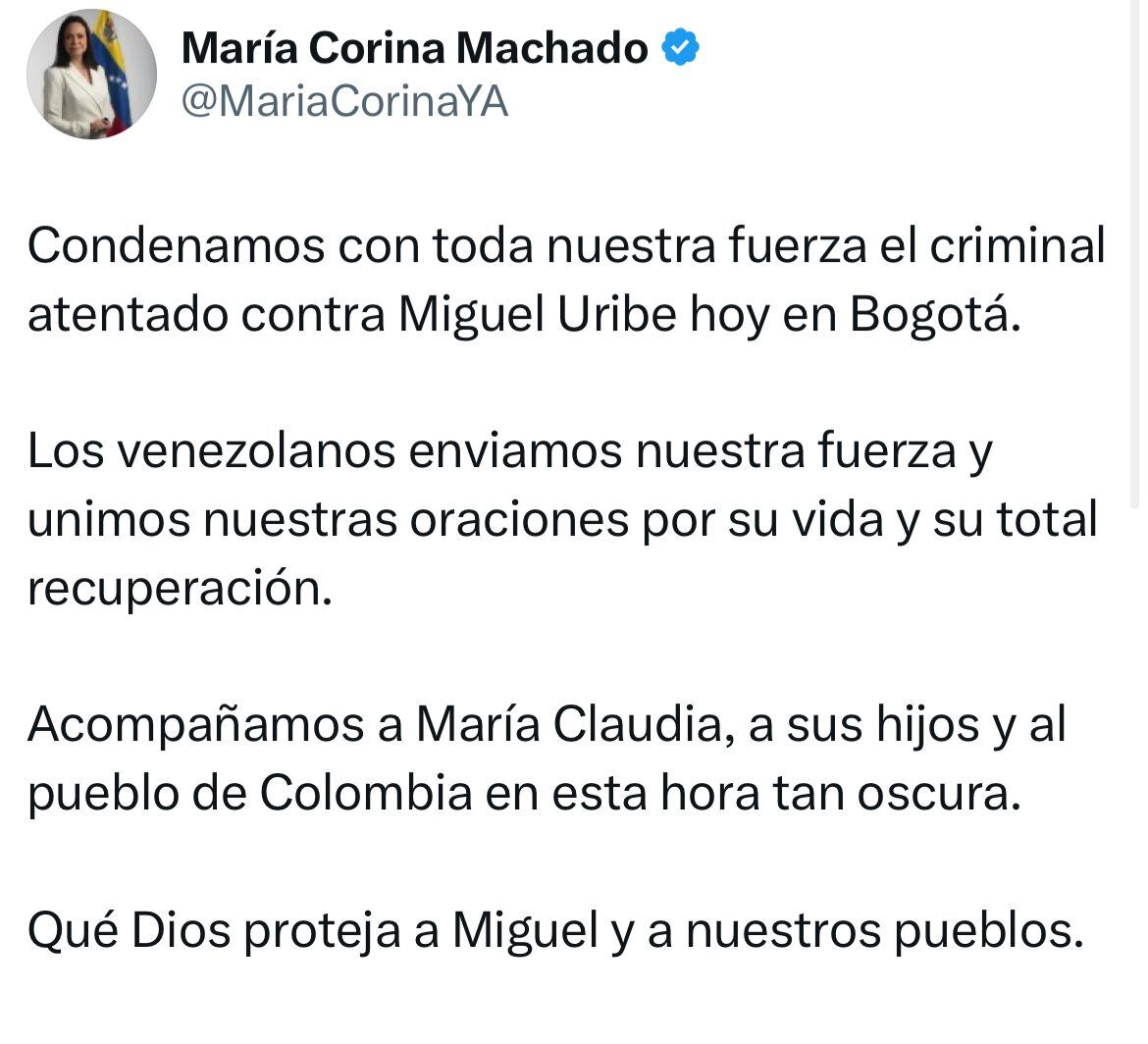 Este fue el mensaje de María Corina Machado - crédito @MaríaCorinaYa/X
