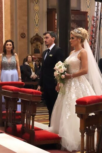 Virginia Gallardo y Martín Rojas, al momento de dar el Sí