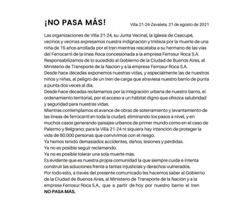El comunicado de los vecinos