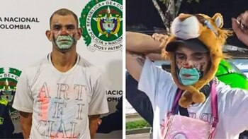 Maquillado y disfrazado como un