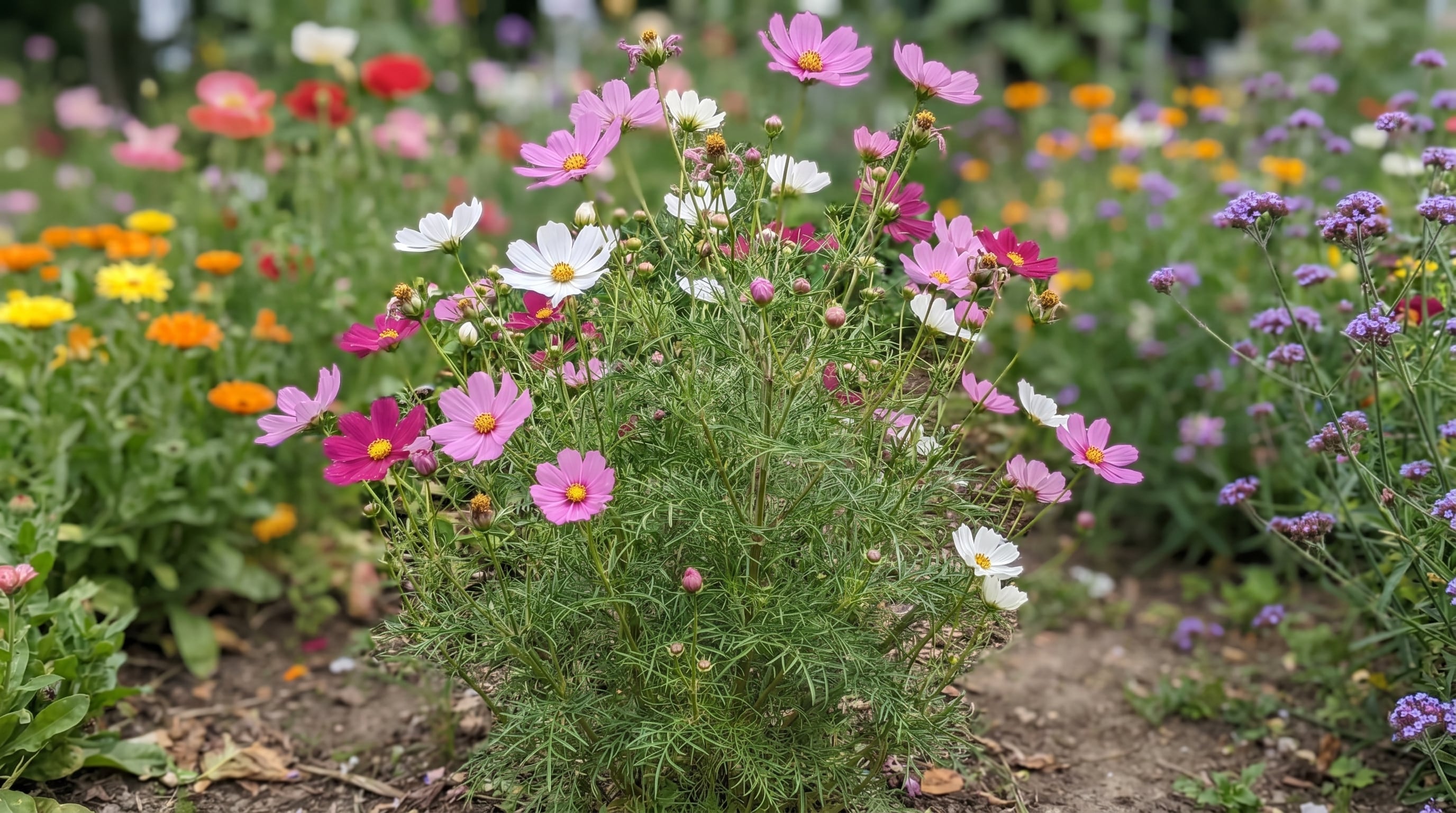 La cosmos prospera en distintos climas mediante autosiembra, llenando el jardín de flores rosadas y fácil mantenimiento (Imagen Ilustrativa Infobae)