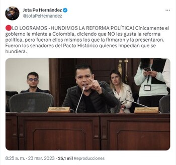 Tuit de Jota Pe Hernández