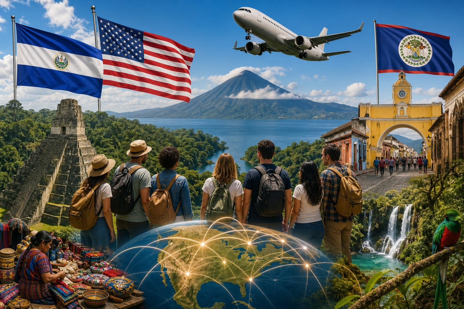 Un fotomontaje ilustra la diversidad turística de Guatemala y la procedencia de los visitantes de El Salvador, Estados Unidos y Belice. (Imagen Ilustrativa Infobae)