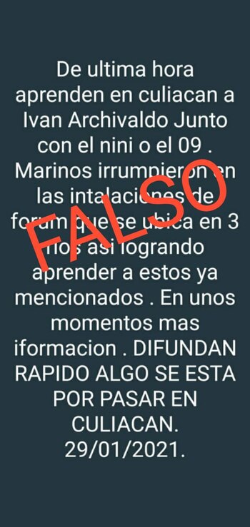 Información falsa acerca de la