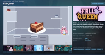 Interfaz de la tienda digital Steam con la ficha del juego Fall Queen, mostrando la portada, datos de lanzamiento y una imagen del juego