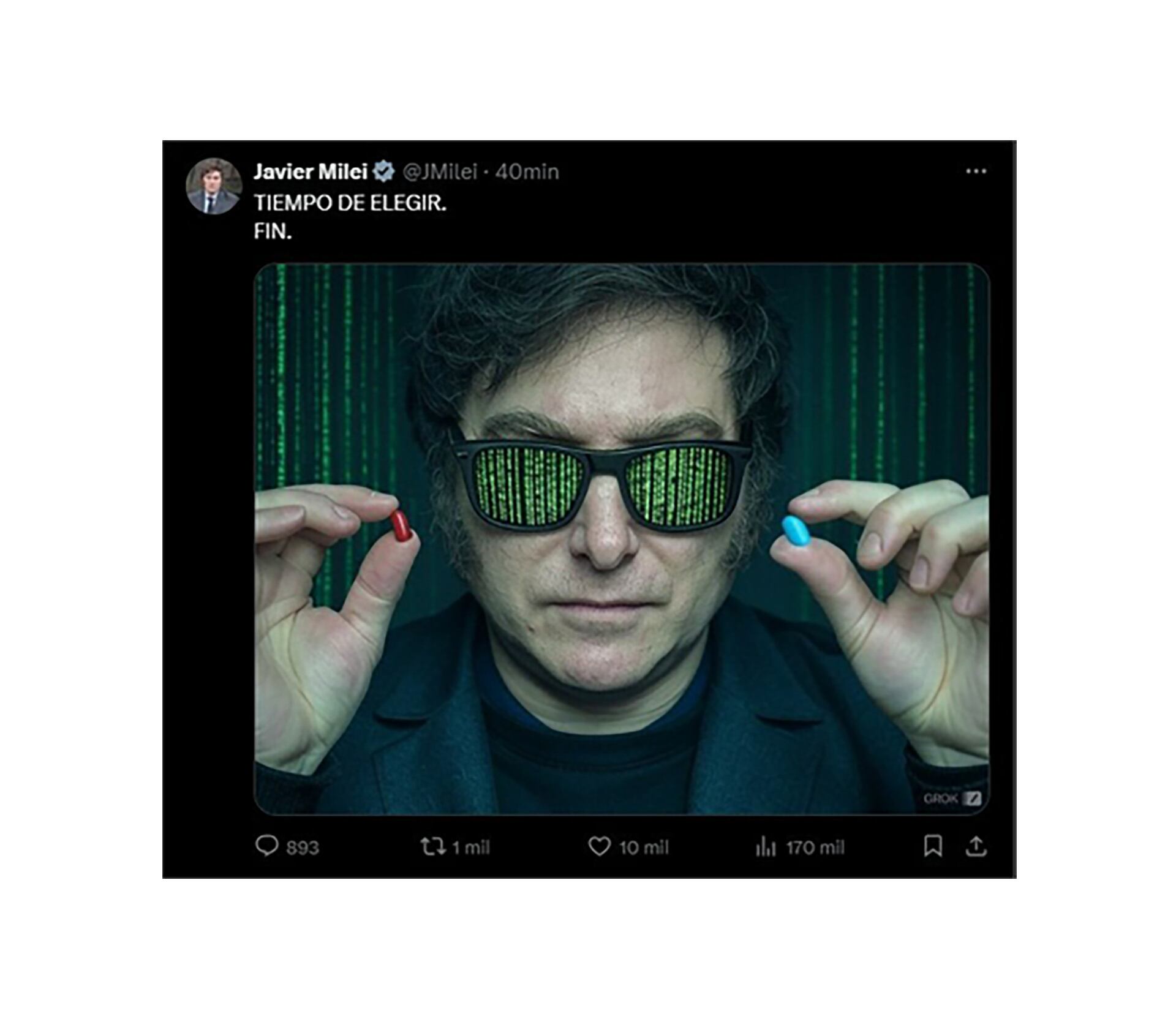 El tuit de Javier Milei.