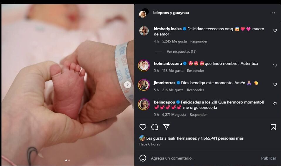 Los amigos de Lele Pons y Guaynaa reaccionaron al nacimiento de Eloisa. (Instagram)