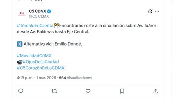 Se registran cierres viales por concierto de Shakira (X/ @C5_CDMX)